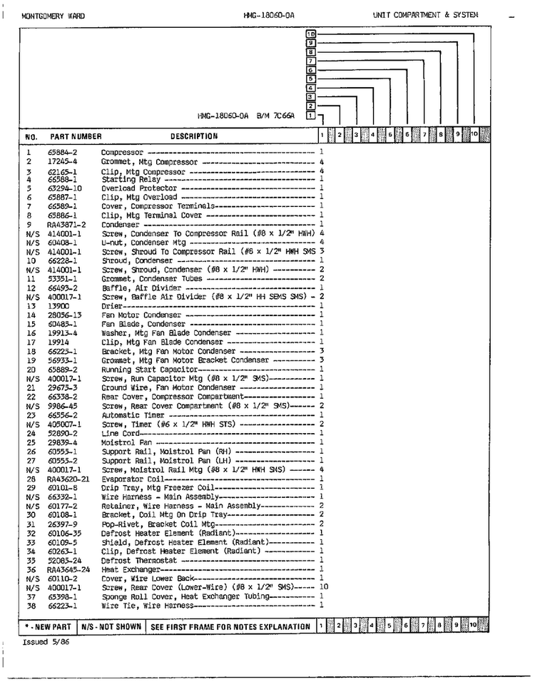 Unit Compartment/system Page 2 Diagram and Parts List for 18060-0A  Admiral Refrigerator