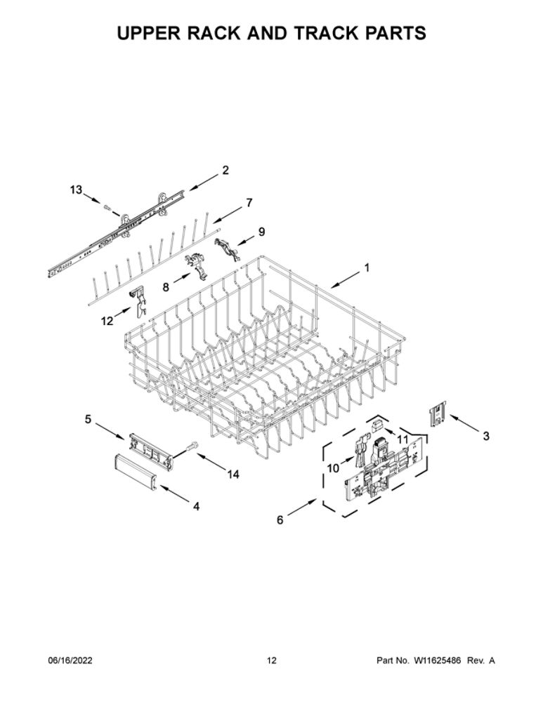 Upper Rack And Track Parts Diagram and Parts List for JDPSS244LL2  Maytag Dishwasher