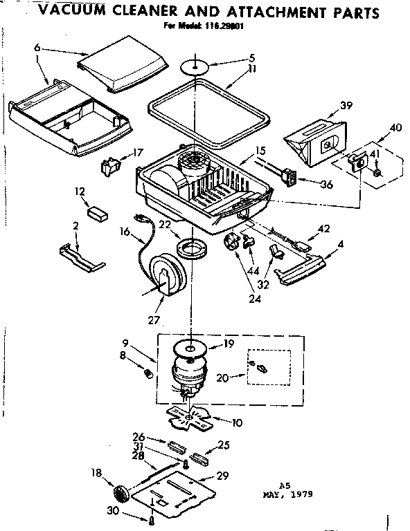 Base Assembly Diagram and Parts List for 11629801  Kenmore Canister Vacuum