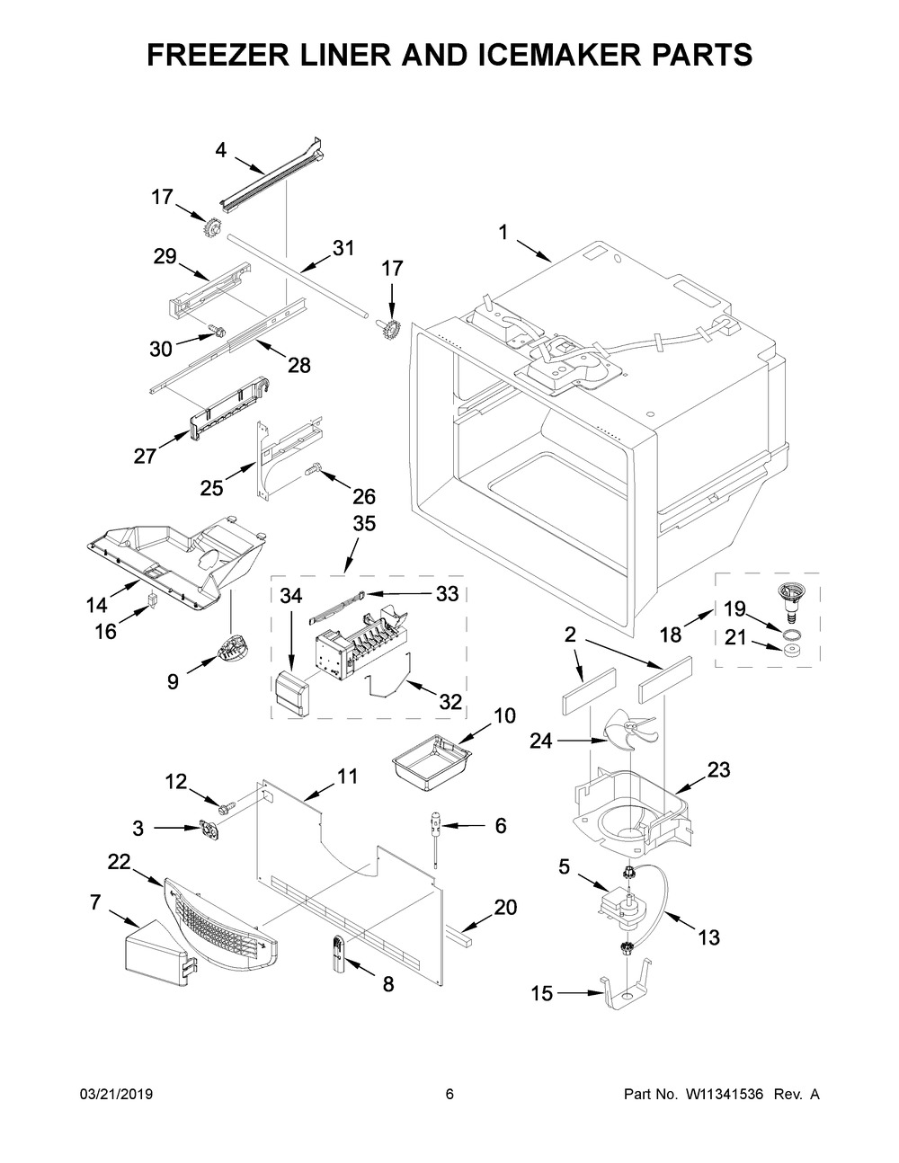 Freezer Liner And Icemaker Parts Diagram and Parts List for JFC2089BEM03  Maytag Refrigerator