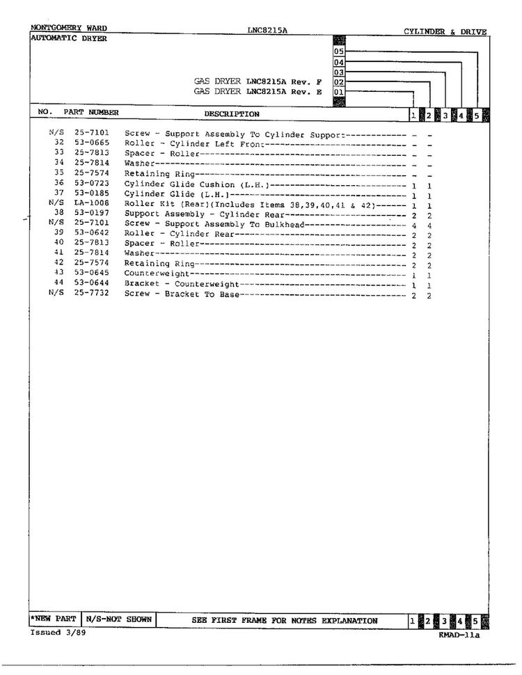Gas Dryer/ Cylinder & Drive Page 3 Diagram and Parts List for 8215A REV F Norge Dryer