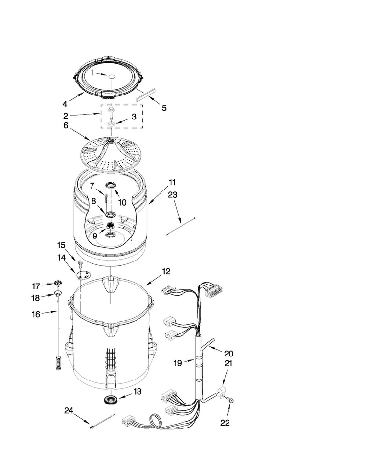 Basket And Tub Parts Diagram and Parts List for CAW12444XW0  Crosley Washer