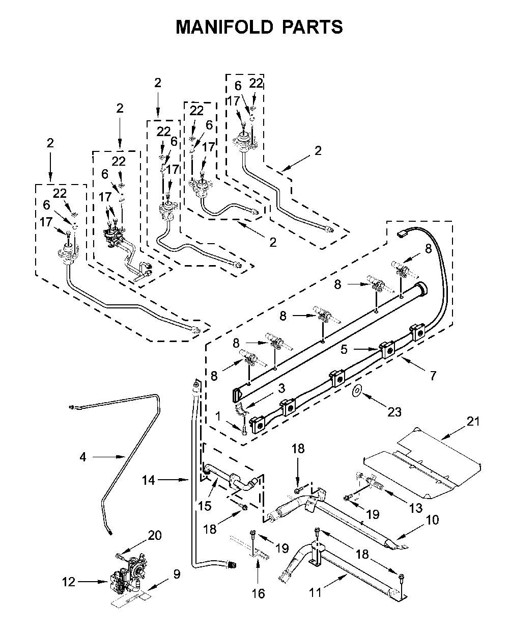 Manifold Parts Diagram and Parts List for 66475223711  Kenmore Range