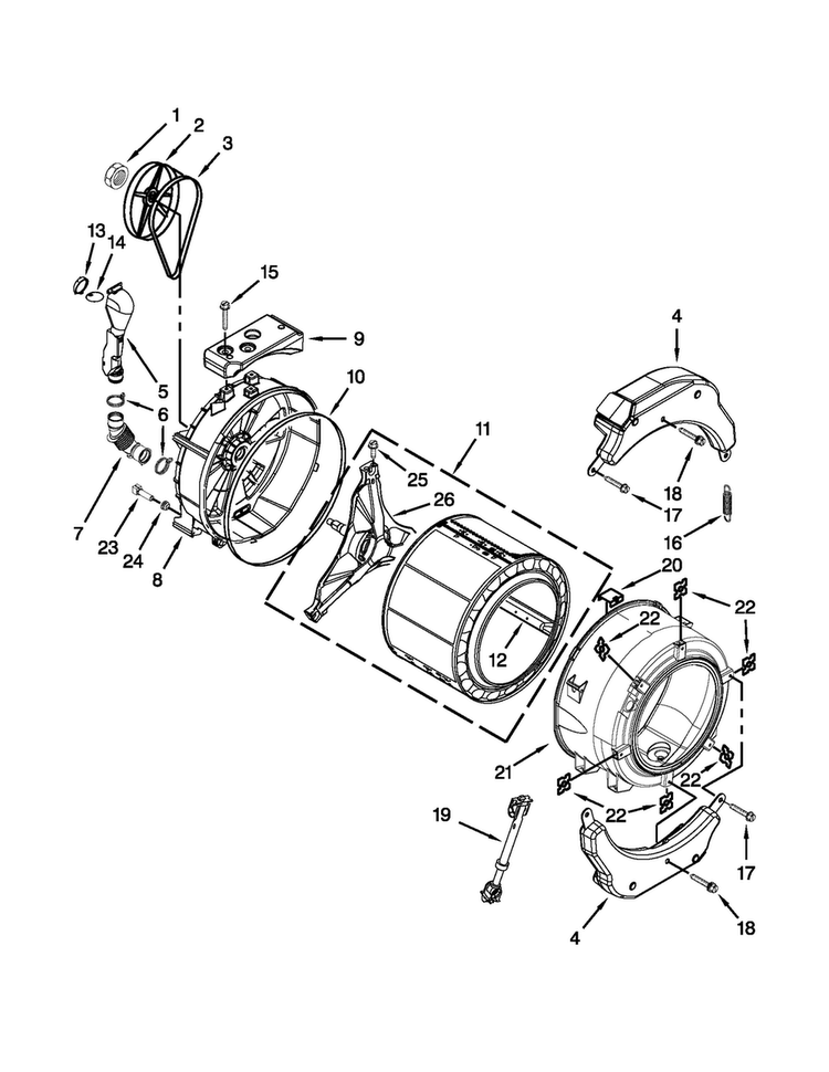 Tub And Basket Parts Diagram and Parts List for MHN30PDCXW0  Maytag Washer