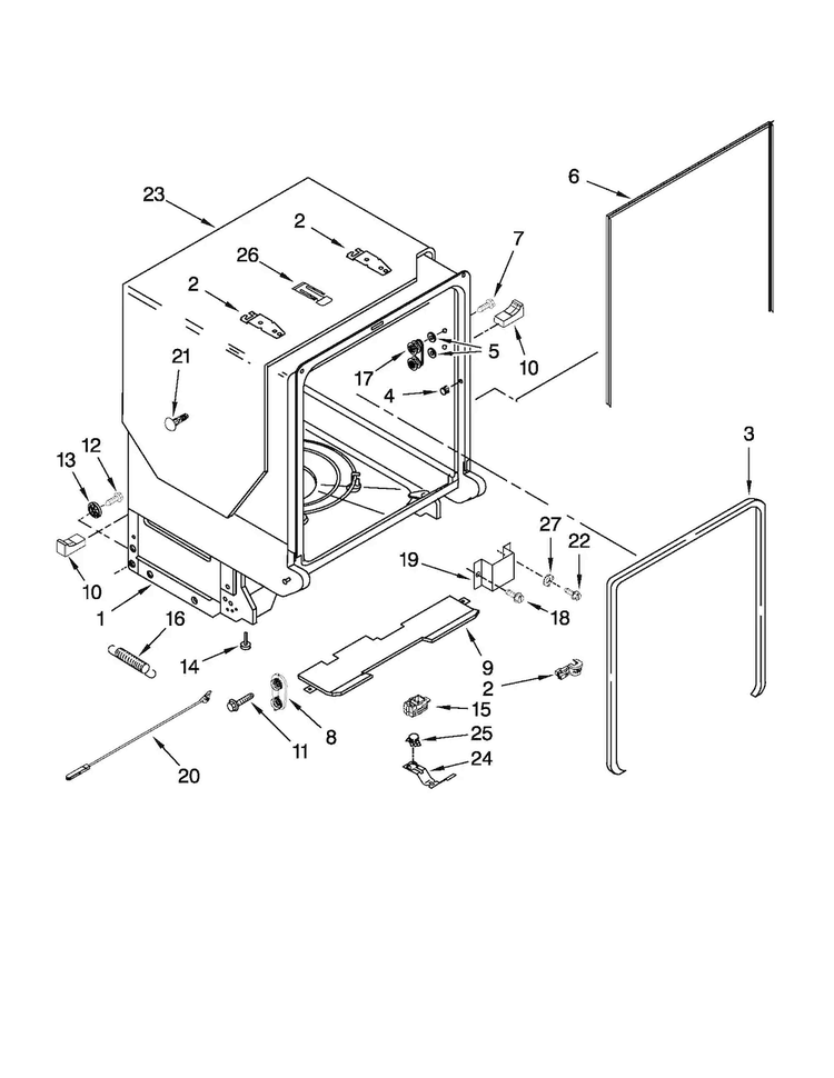 Tub And Frame Parts Diagram and Parts List for MDB8949SAM0  Maytag Dishwasher