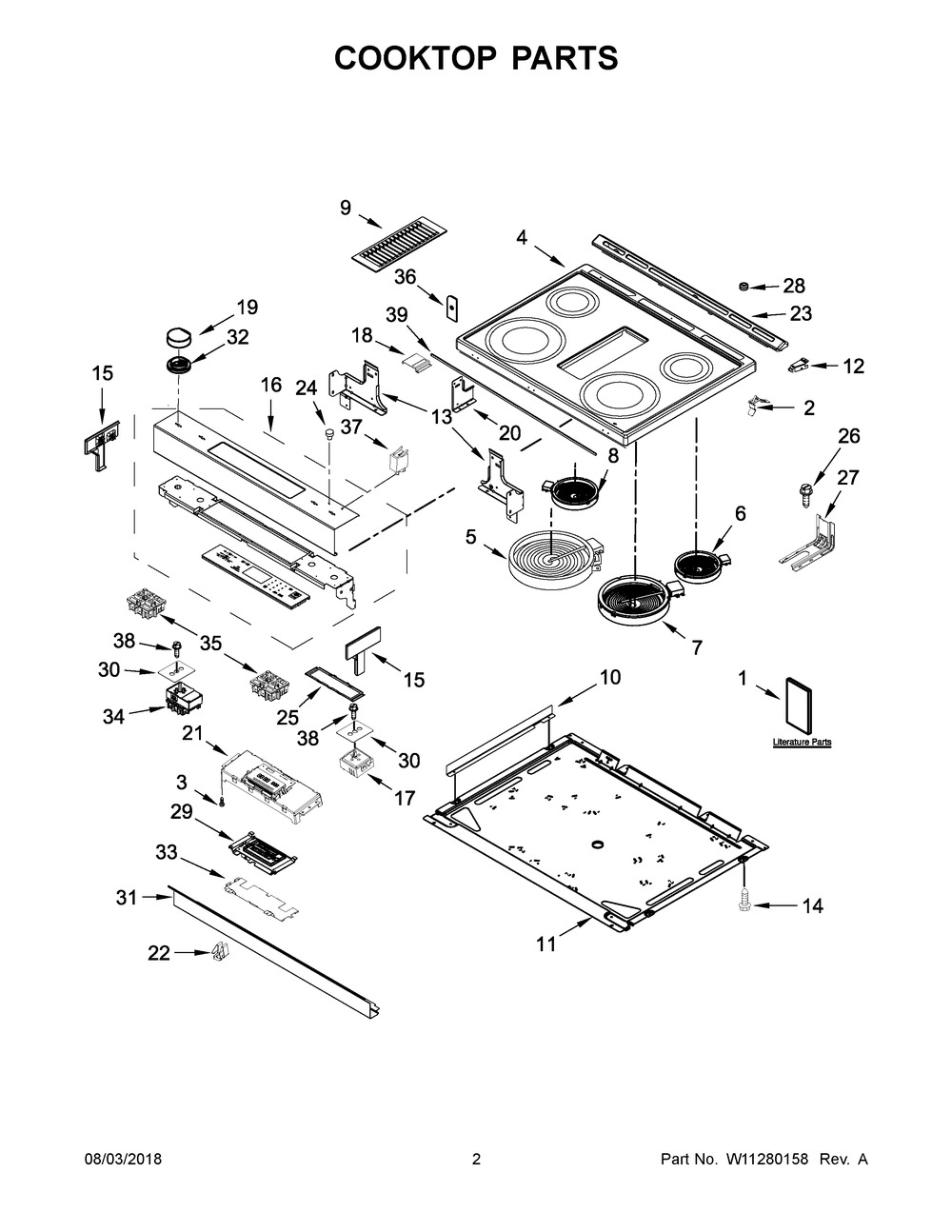 Cooktop Parts Diagram and Parts List for JES1750FS1  Maytag Range