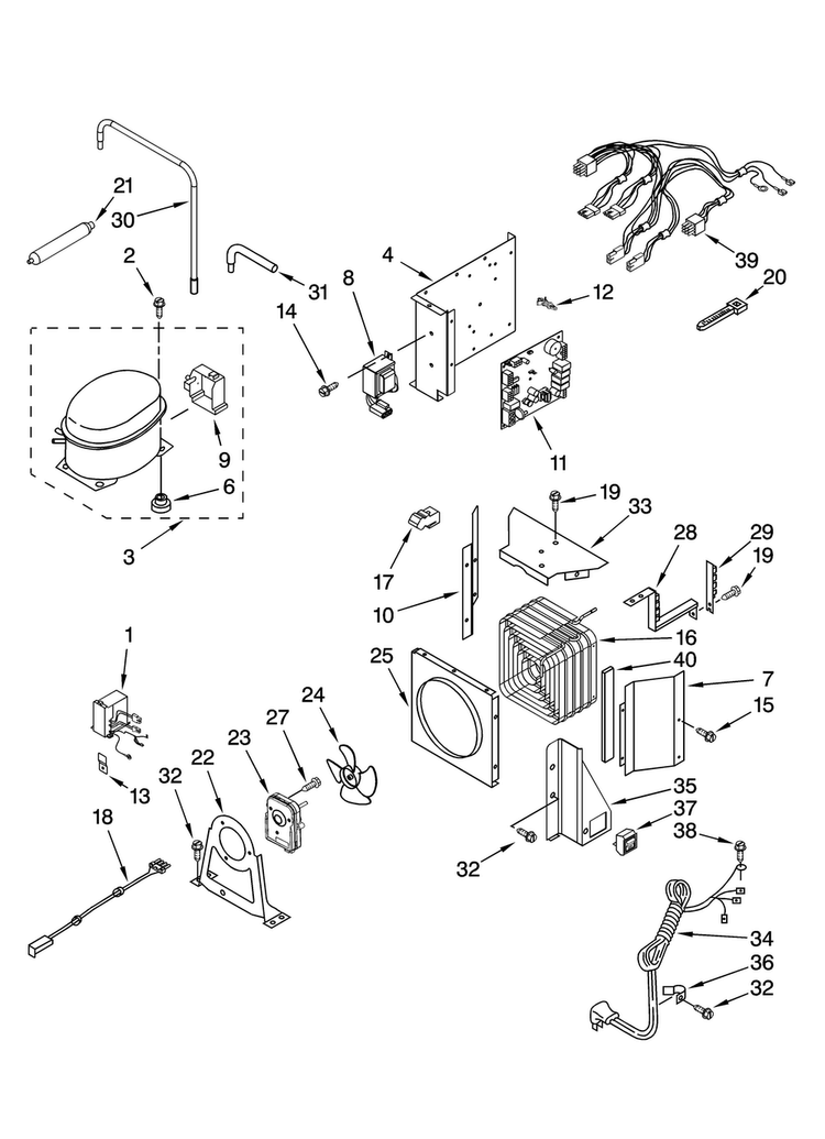 Upper Unit Parts Diagram and Parts List for JB36SEFXRB00  Jenn-Air Refrigerator
