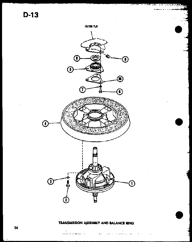 Transmission Assembly And Balance Ring Diagram and Parts List for TAA200 P75751-13W Amana Washer