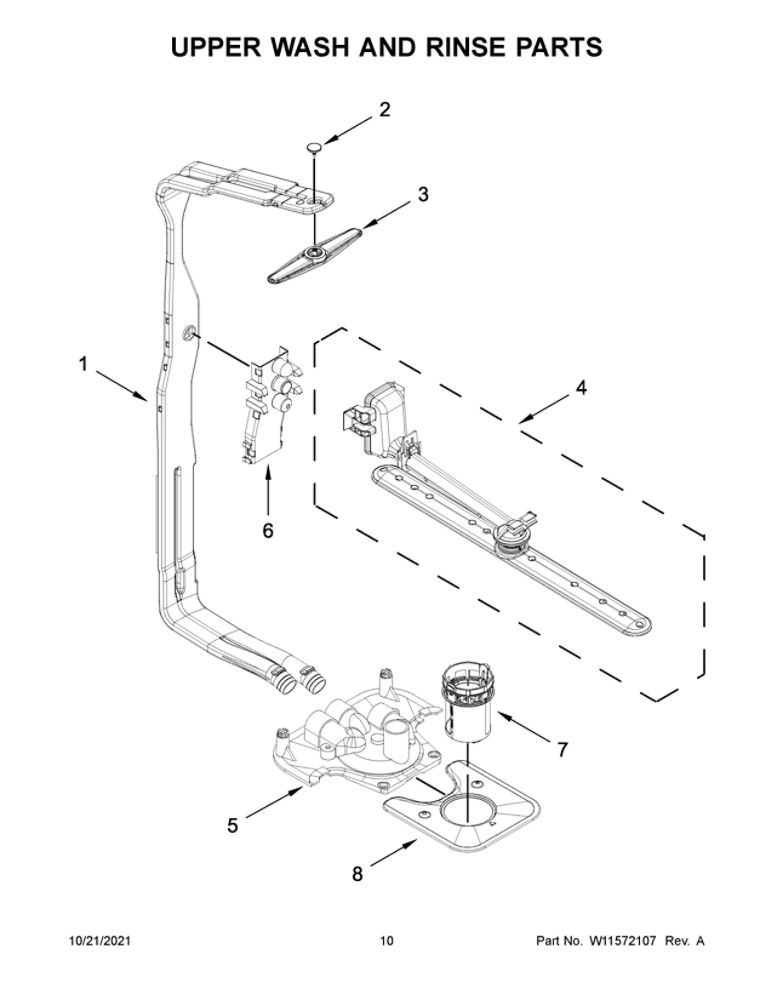 Upper Wash And Rinse Parts Diagram and Parts List for JDPSS244LM0  Maytag Dishwasher