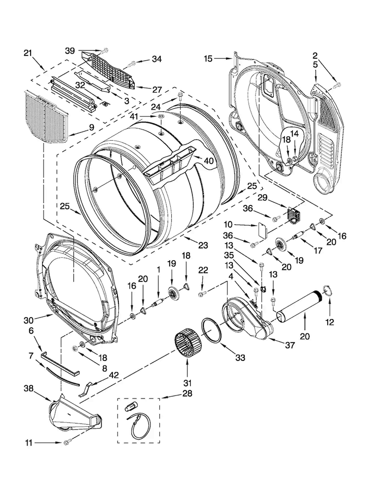 Bulkhead And Blower Parts Diagram and Parts List for MLE20PDBZW0  Maytag Washer Dryer Combo