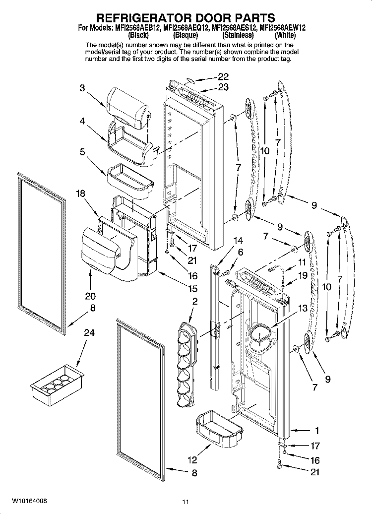 REFRIGERATOR DOOR PARTS Diagram and Parts List for MFI2568AEB12  Maytag Refrigerator