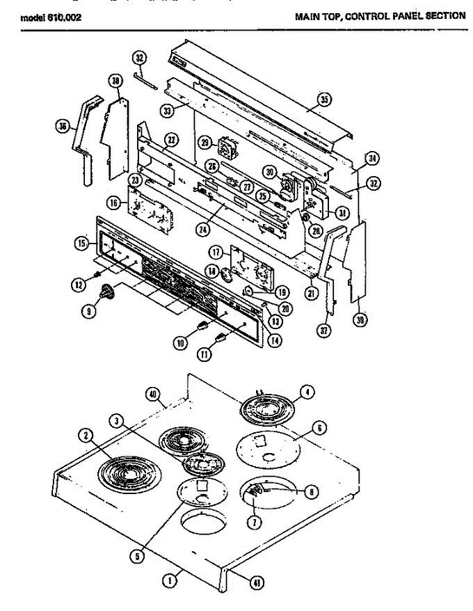 02 - Main Top Diagram and Parts List for 610002  Amana Range
