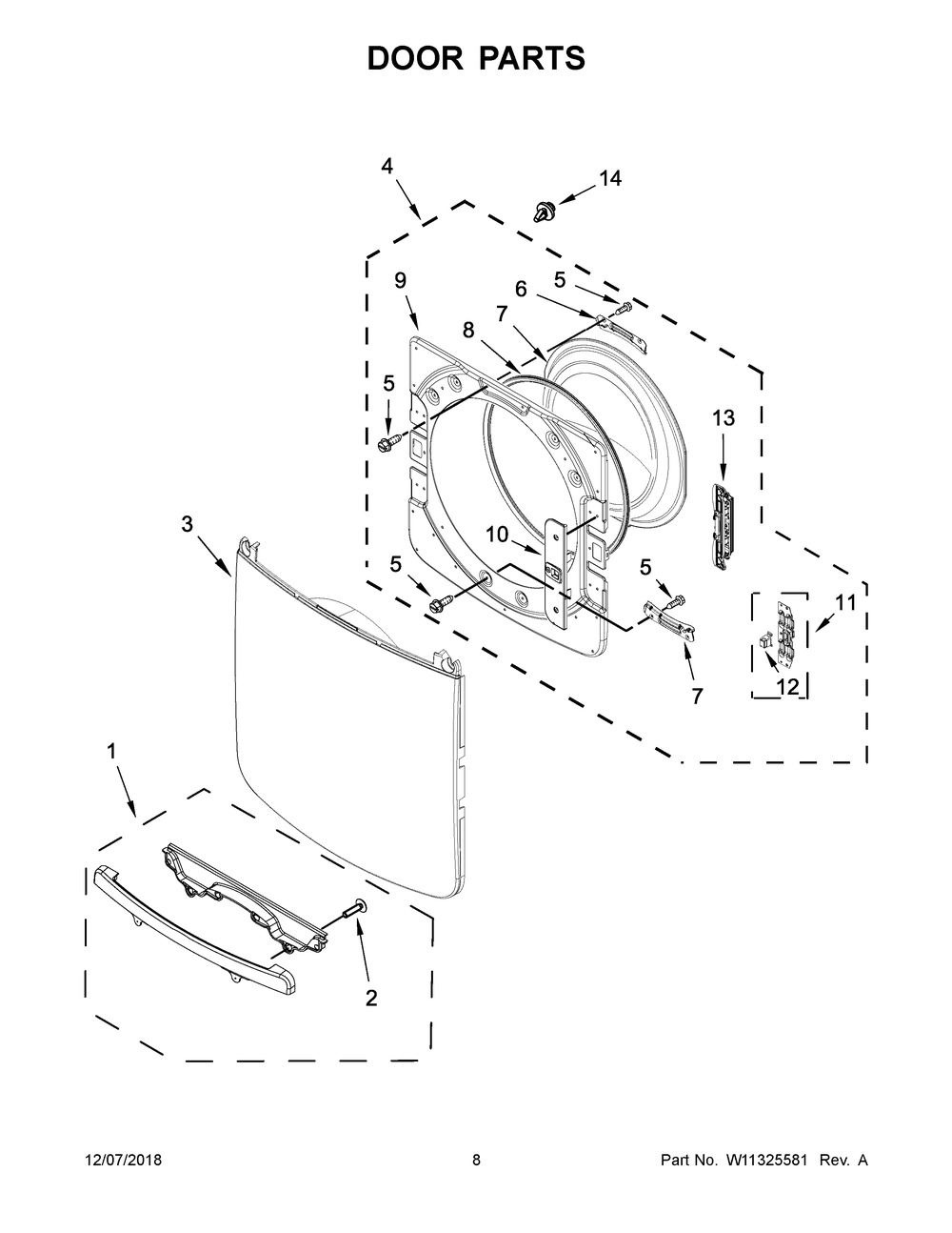 Door Parts Diagram and Parts List for YMED8630HC0  Maytag Dryer