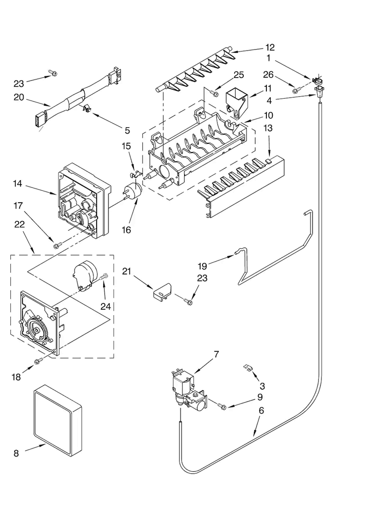 Icemaker Parts Diagram and Parts List for M1TXEMMWB00  Maytag Refrigerator