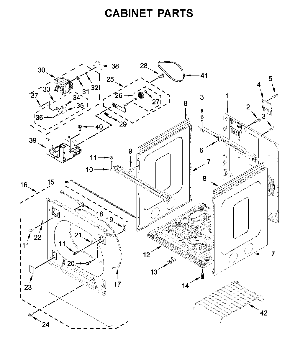 Cabinet parts Diagram and Parts List for MED8230HC0  Maytag Dryer