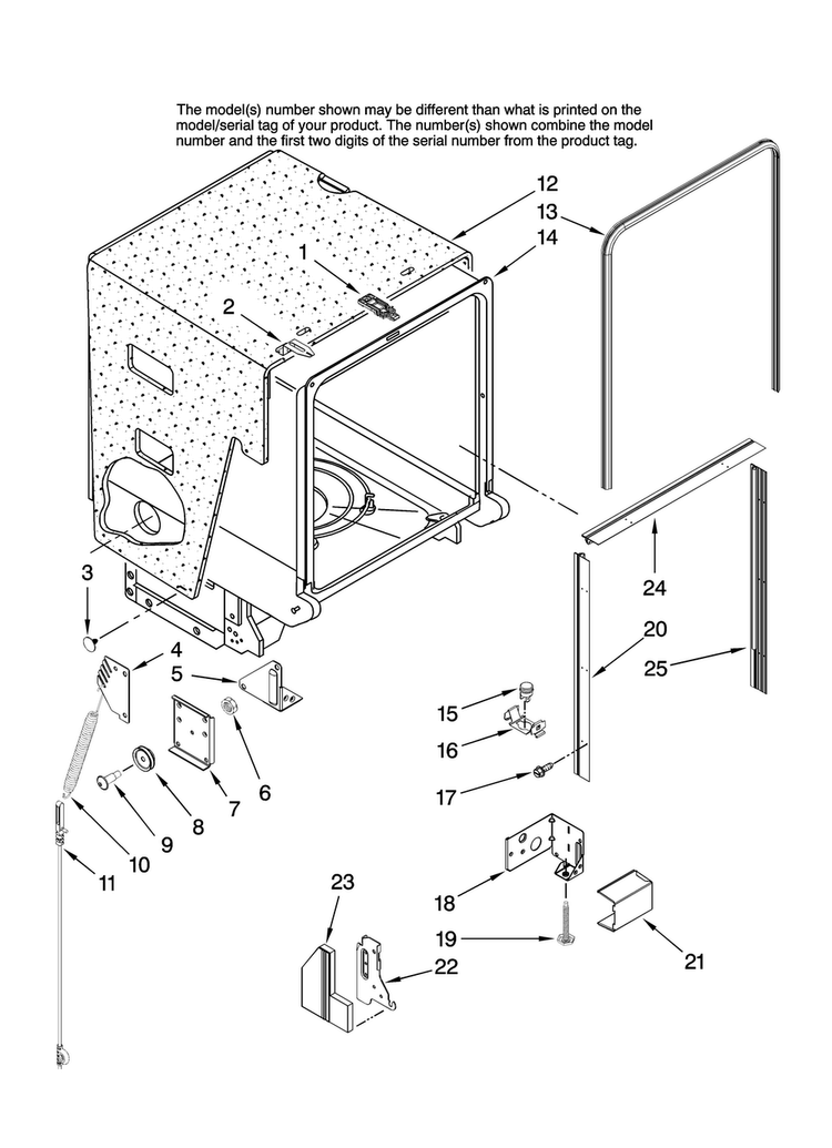 Tub And Frame Parts Diagram and Parts List for MDB6702AWB10  Maytag Dishwasher