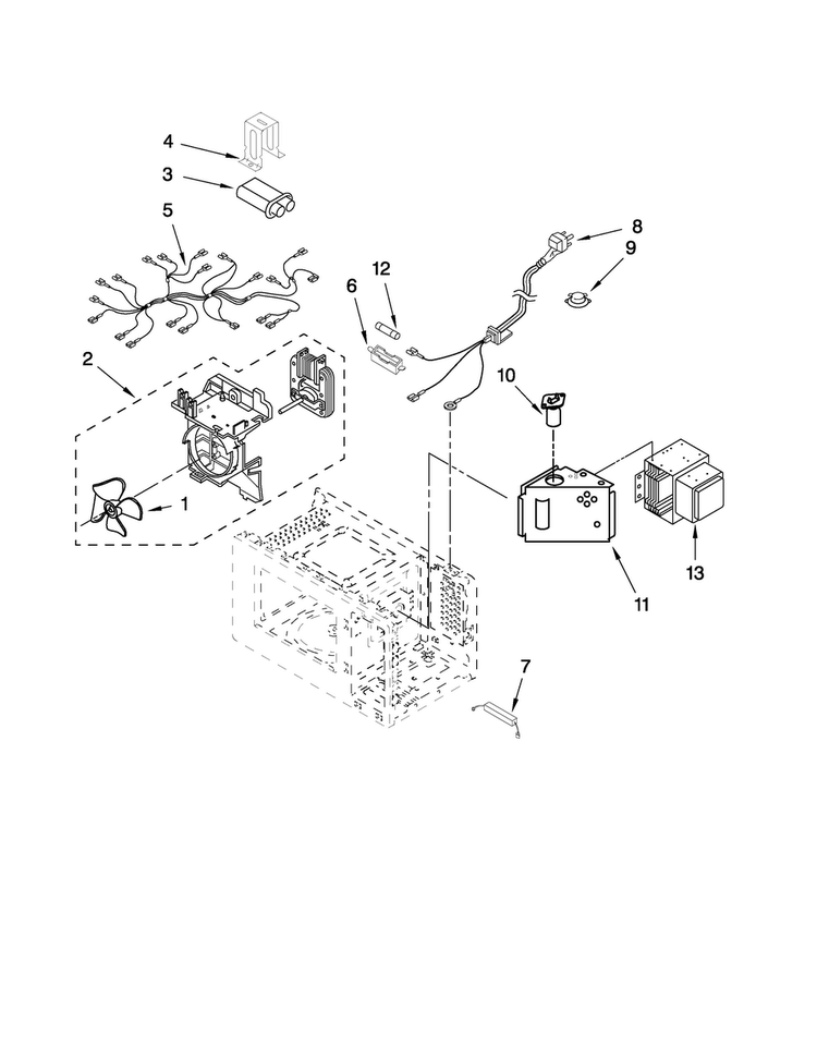 Microwave Interior Parts Diagram and Parts List for AMC5143AAW14  Amana Microwave