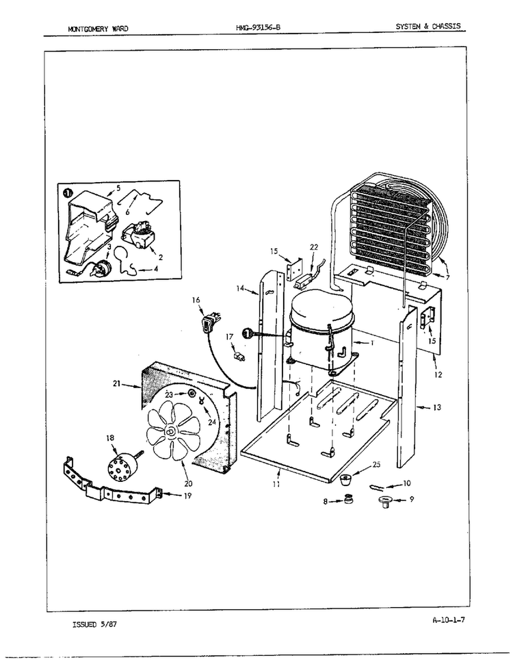 System/chassis Diagram and Parts List for 93156A  Admiral Dehumidifier
