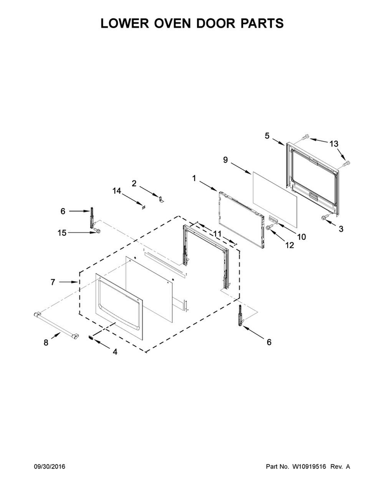 Lower Oven Door Parts Diagram and Parts List for MEW9627FB00  Maytag Wall Oven