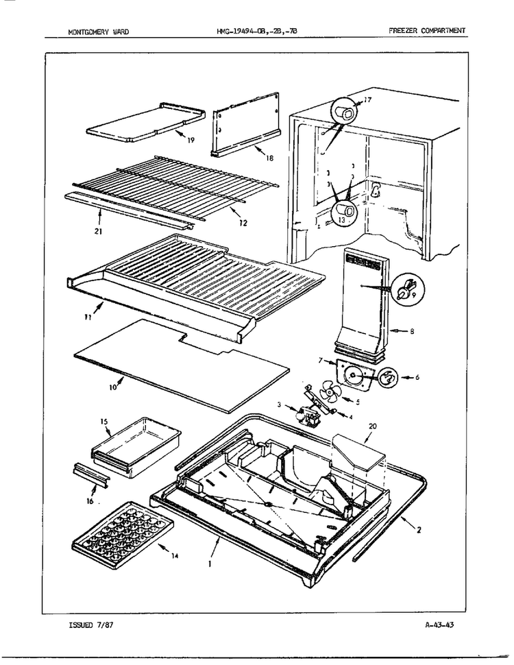 Freezer Compartment Diagram and Parts List for 19494B  Admiral Refrigerator
