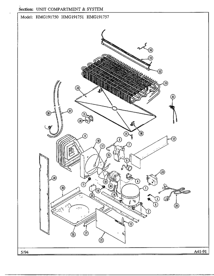Unit Compartment And System Diagram and Parts List for 19175  Admiral Refrigerator