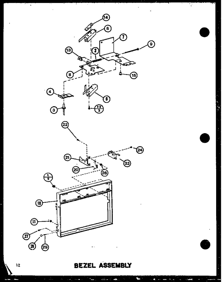 Bezel Assembly Diagram and Parts List for RC-14SD-1 P75750-7M Amana Microwave