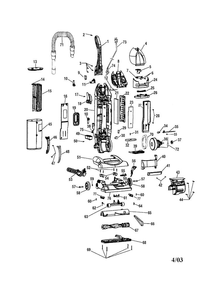 Windtunnel Bagless Diagram and Parts List for U5759-900  Hoover Upright Vacuum