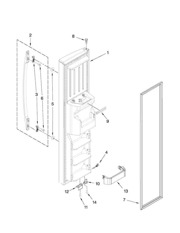 Freezer Door Parts Diagram and Parts List for MSD2553WEB00  Maytag Refrigerator
