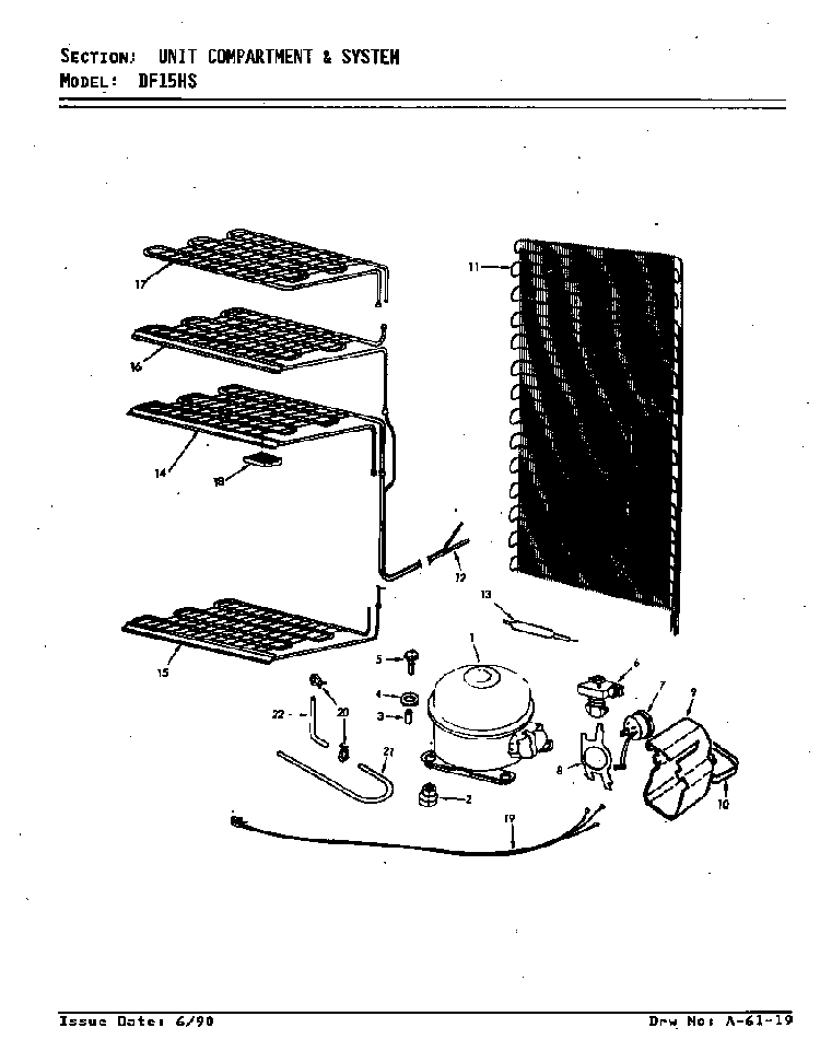 Unit Compartment & System Diagram and Parts List for DF15HS V5ZUL Maytag Refrigerator