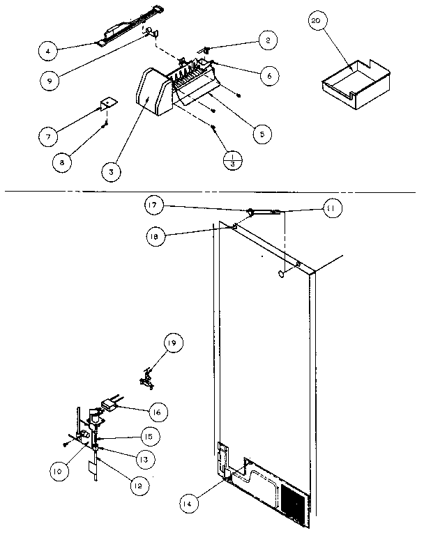 Factory Installed Ice Maker Diagram and Parts List for TXI22R-P1168004W  Amana Refrigerator