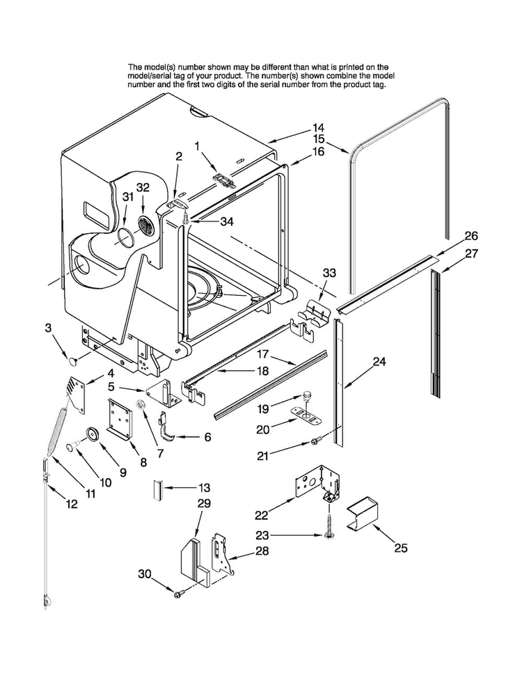 Tub And Frame Parts Diagram and Parts List for MDB8951BWQ0  Maytag Dishwasher