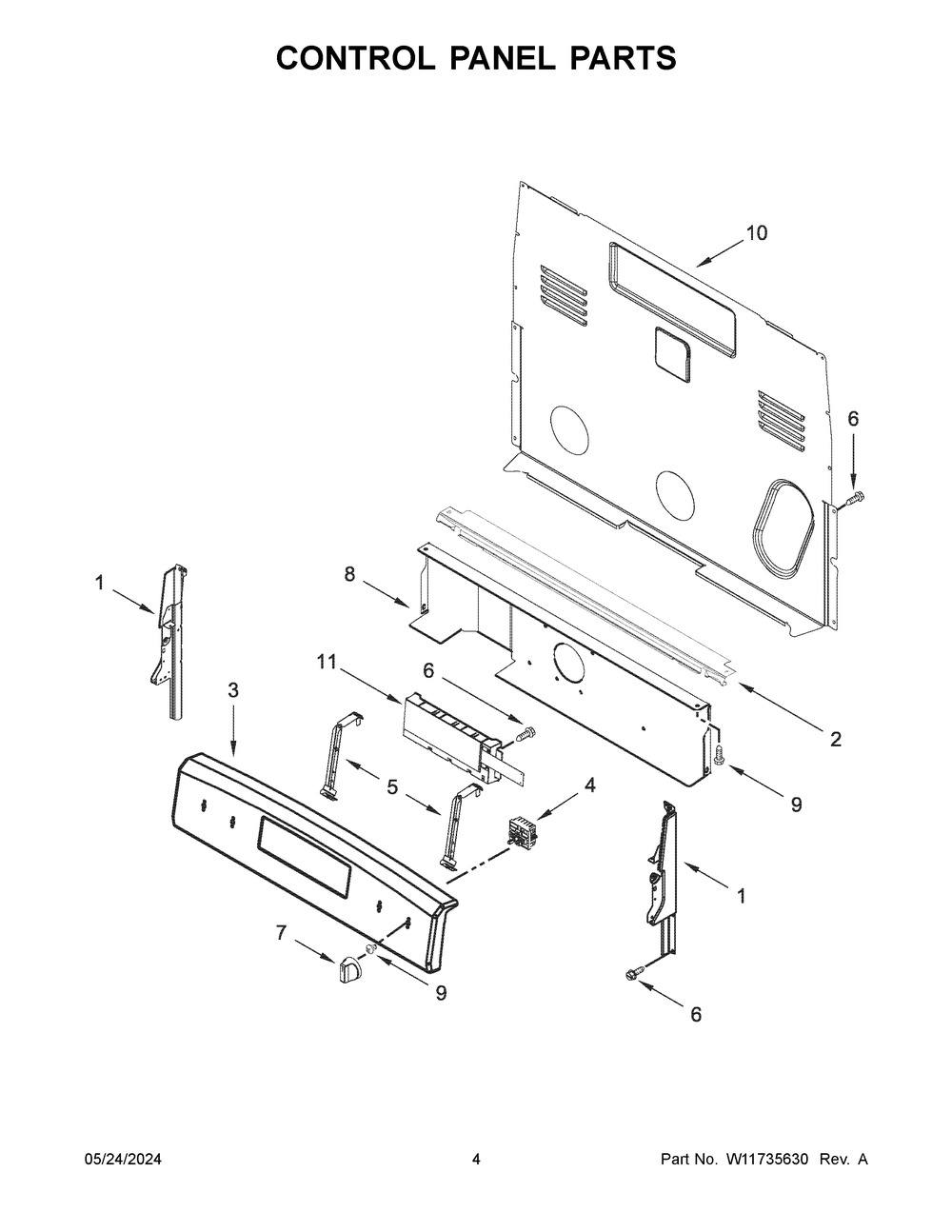 Control Panel Parts Diagram and Parts List for YAER6303MFW6  Amana Range