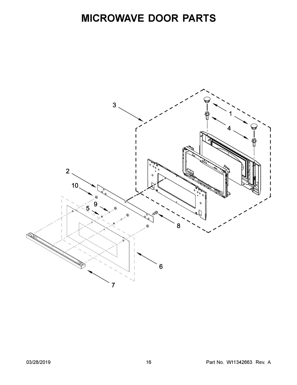 Microwave Door Parts Diagram and Parts List for JMW3430IM00  Maytag Microwave Oven Combo