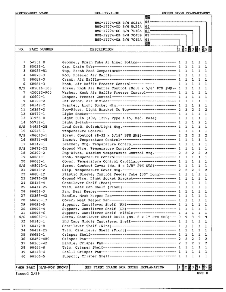 Fresh Food Compartment Page 2 Diagram and Parts List for 17774-OA  Admiral Refrigerator