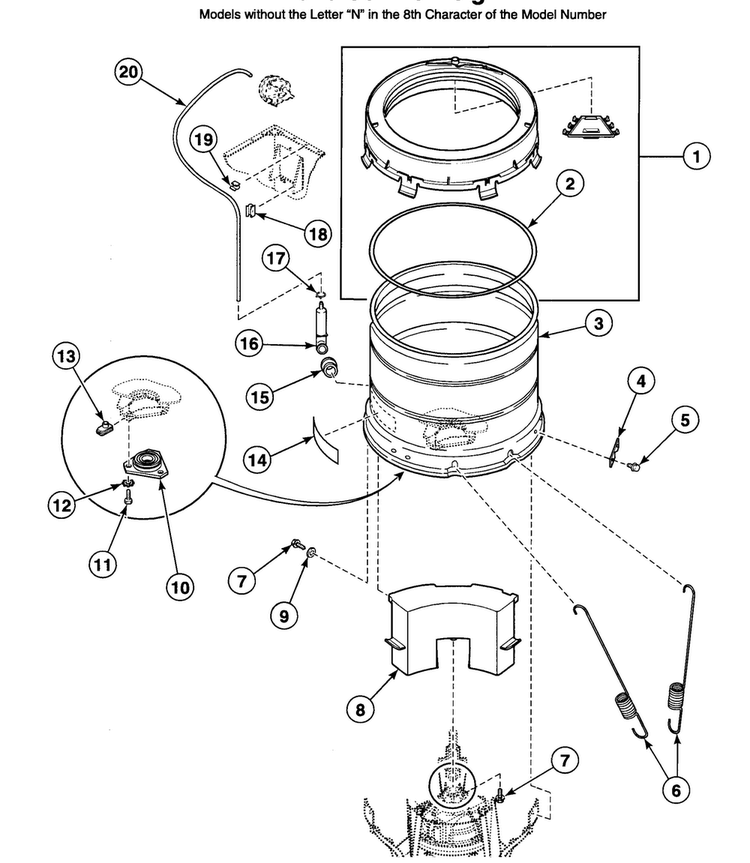 Tub Assy 2 Diagram and Parts List for SWT020LA  Speed Queen Washer
