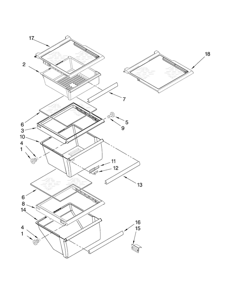 Refrigerator Shelf Parts Diagram and Parts List for MSD2550VEU01  Maytag Refrigerator