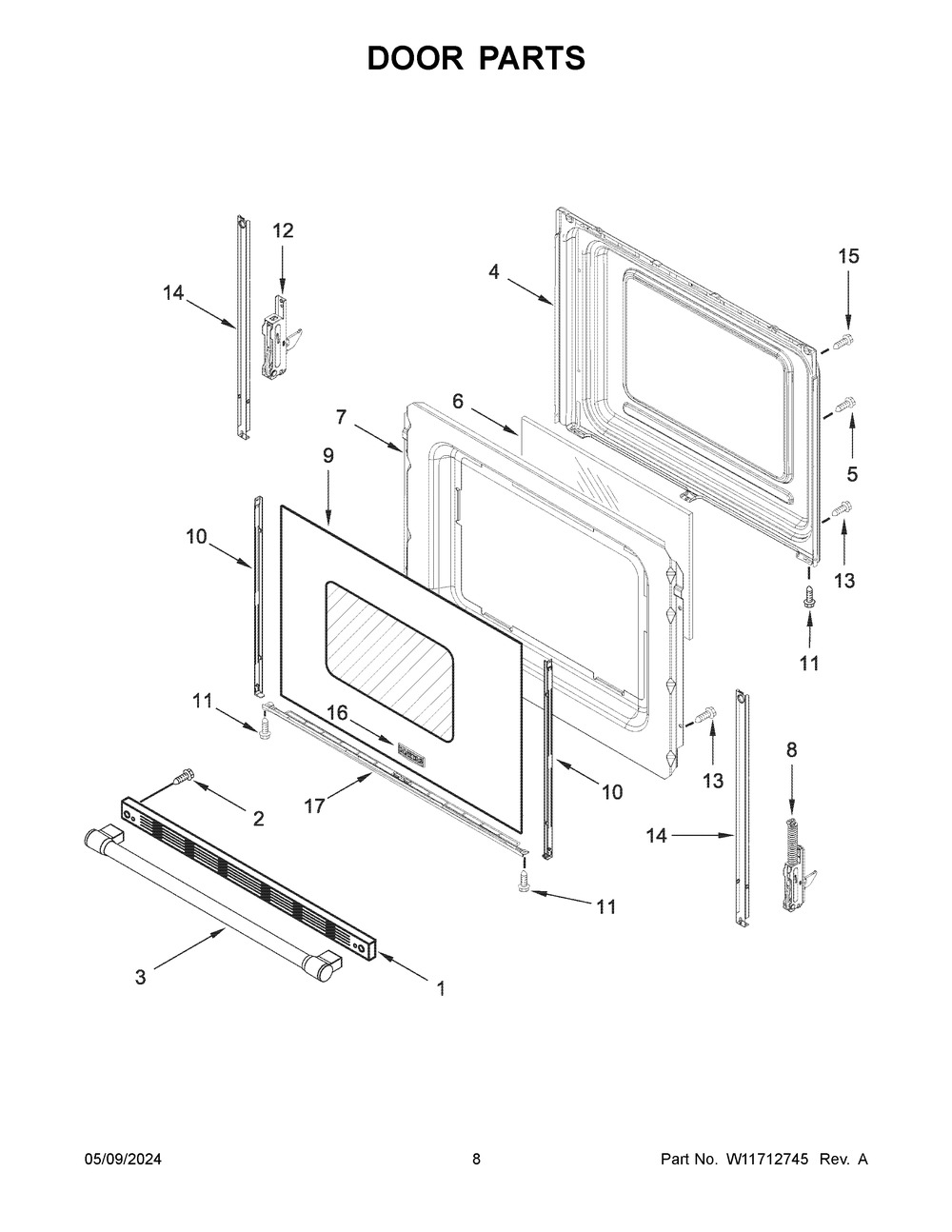 Door Parts Diagram and Parts List for MER4600LS3  Maytag Range