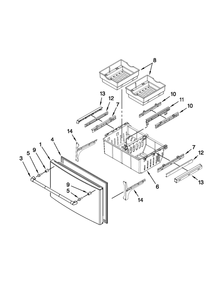 Freezer Door Parts Diagram and Parts List for JFI2089AEP12  Jenn-Air Refrigerator