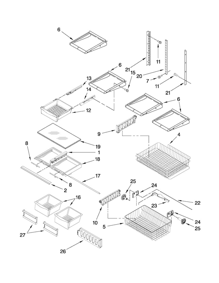 Shelf Parts Diagram and Parts List for MBF2258XEW1  Maytag Refrigerator