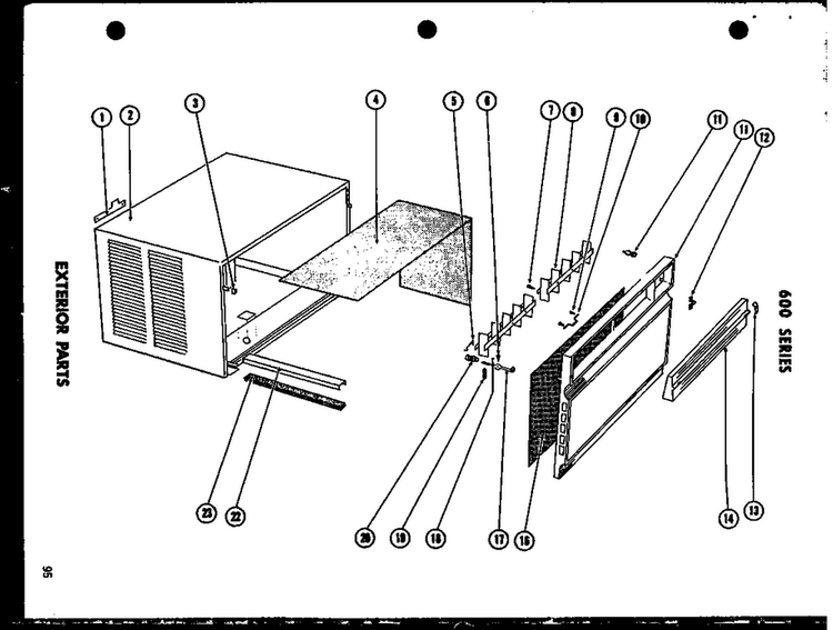 Exterior Parts Diagram and Parts List for 624-5G-1 P54302-39R Amana Air Conditioner