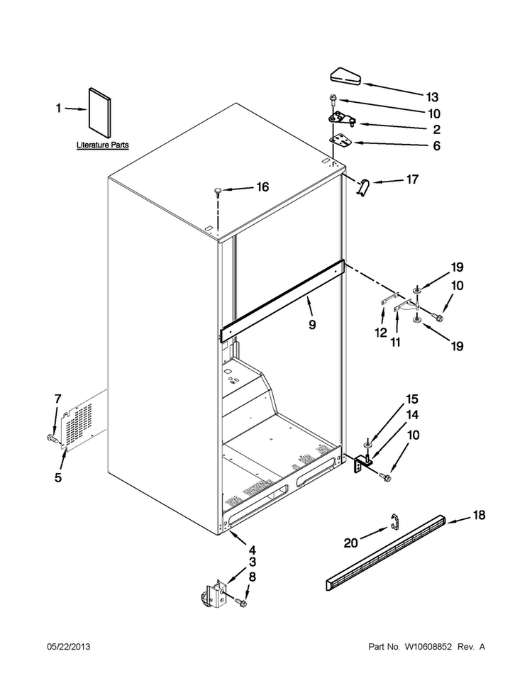 Cabinet Parts Diagram and Parts List for 5VMTM21BW00  Maytag Refrigerator