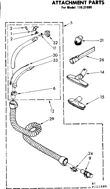 Attachment Parts Diagram and Parts List for 11621880  Kenmore Canister Vacuum