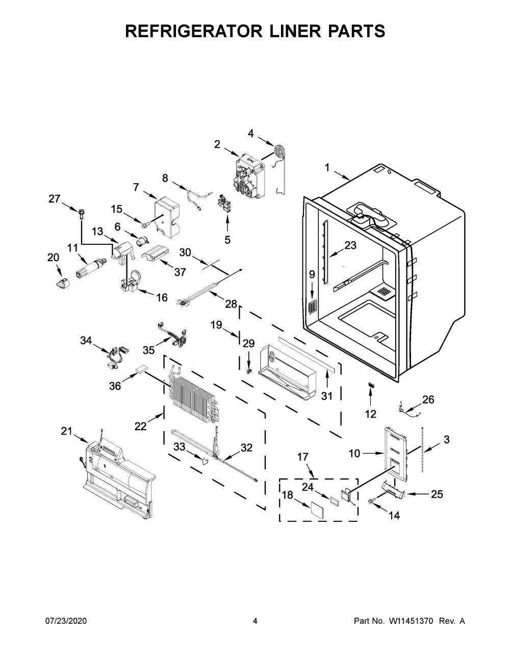 Refrigerator Liner Parts Diagram and Parts List for JFFCC72EFS04  Maytag Refrigerator