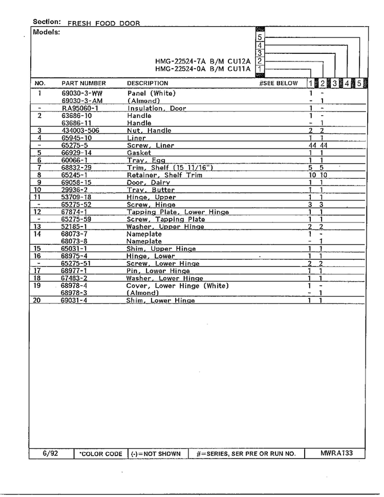 Fresh Food Door Page 2 Diagram and Parts List for 22524-7A  Admiral Refrigerator