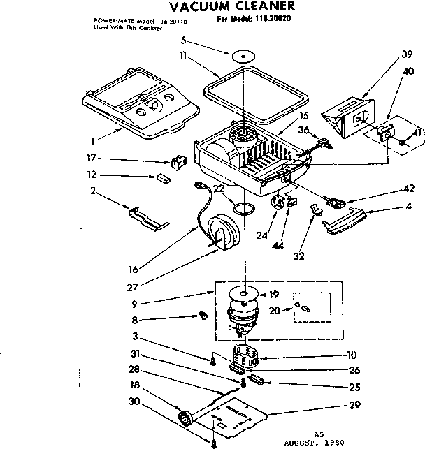 Base Assembly Diagram and Parts List for 11620820  Kenmore Canister Vacuum