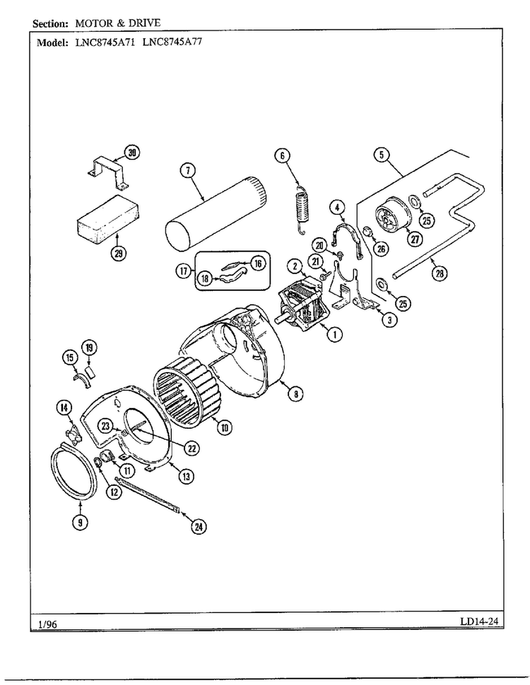 Motor And Drive Diagram and Parts List for 8745A71  Norge Dryer