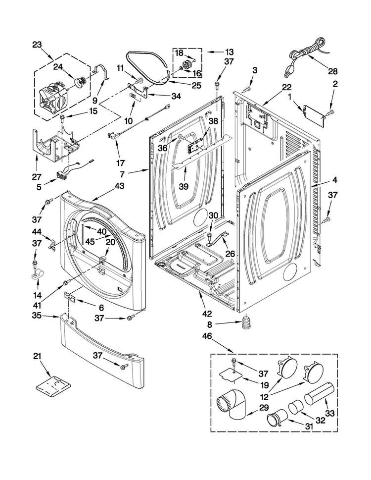Cabinet Parts Diagram and Parts List for NGD7300WW1  Amana Dryer