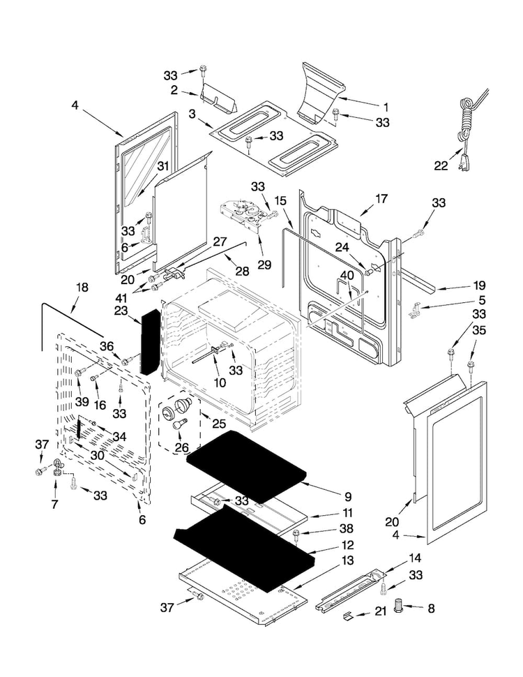 Chassis Parts Diagram and Parts List for MGR7662WB0  Maytag Range