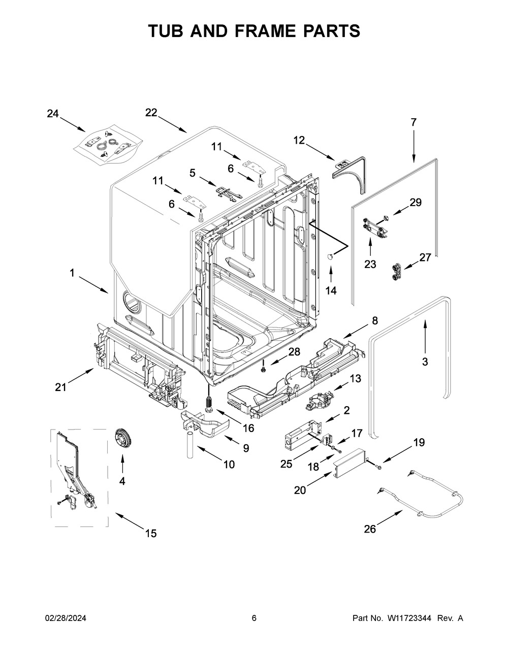 Tub And Frame Parts Diagram and Parts List for MDB8959SKW3  Maytag Dishwasher