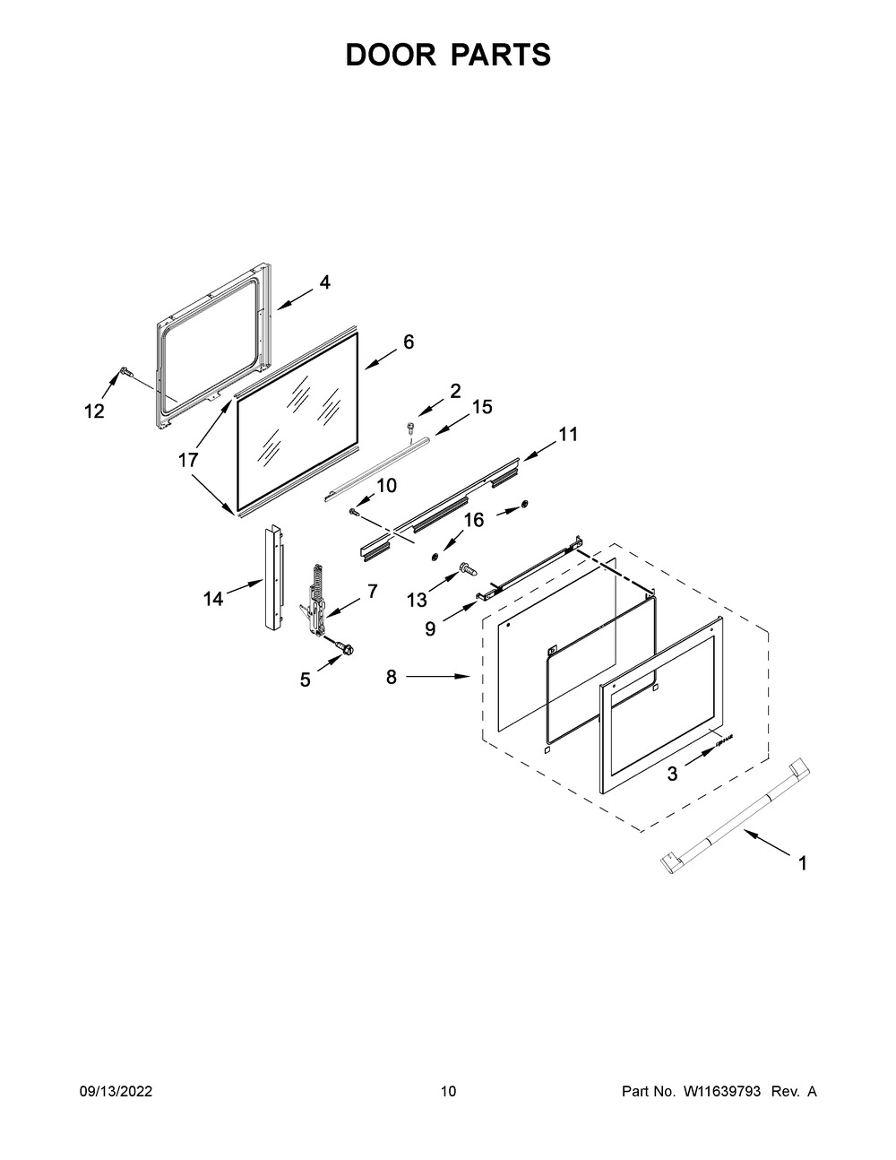 Door Parts Diagram and Parts List for JDS1750ML0  Jenn-Air Range
